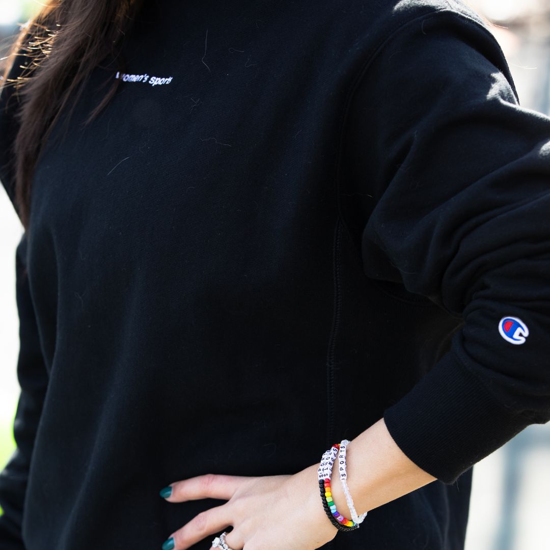 "Women's Sports" Embroidered Black Champion® Crewneck