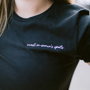 "Invest In Women's Sports" Embroidered Black Tee